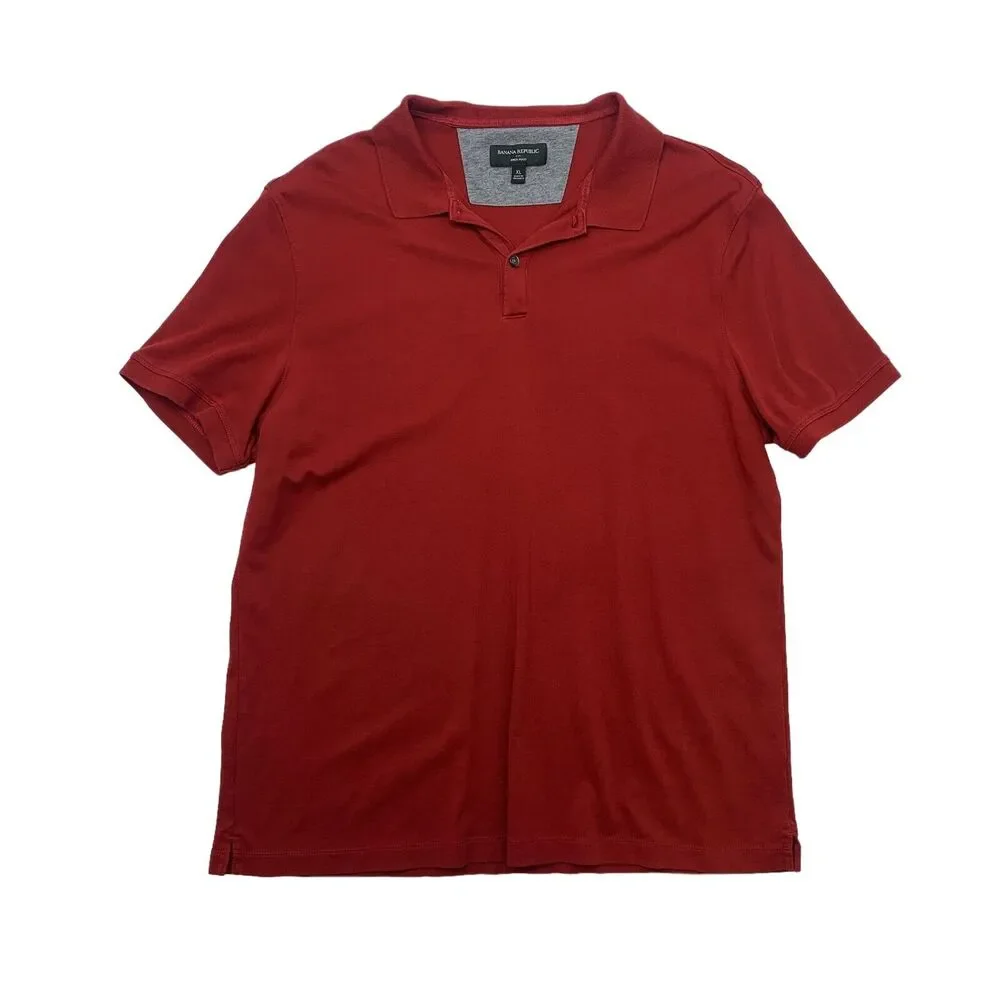 Banana Republic Polo Shirt Mens XL Extra Large Solid Red Soft Cotton Side Slits